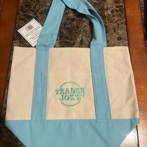 Trader Joes spring mini tote bag. Light blue